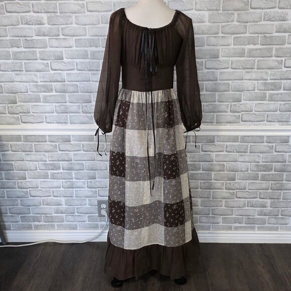 Vintage Couriers California Gingham Swiss Maxi Dress Prairie Cottage Hippie 70s - Picture 4 of 13